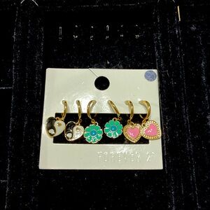 Multicolor Ying Yang & Gold Dangling Earrings Set of 3 Pairs!!!